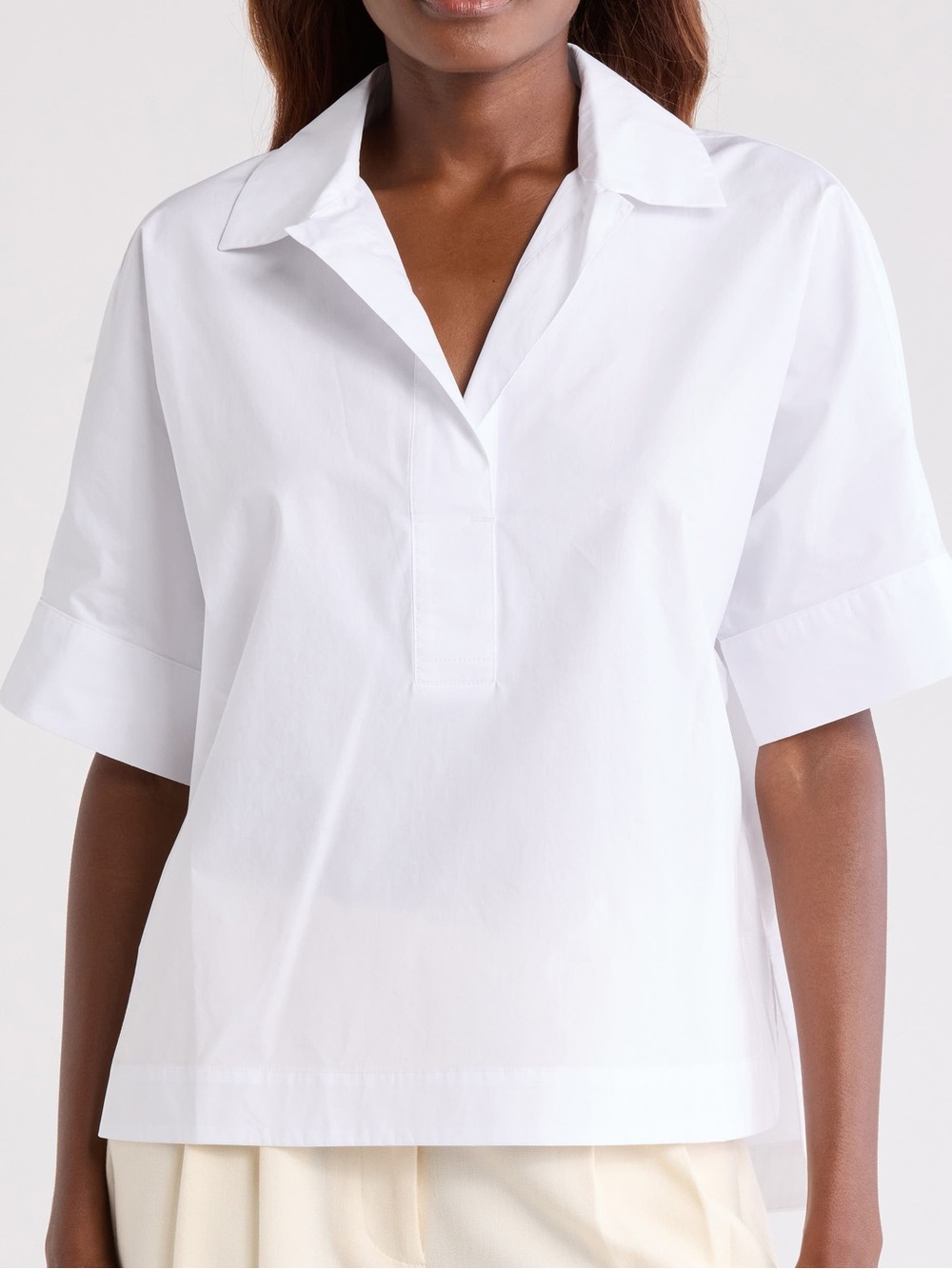 Nordstrom White Popover Shirt Size S Short Sleeve Boxy Collared Blouse